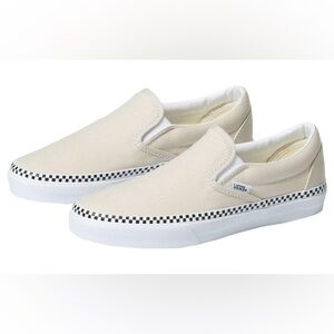 Vans classic slip on in cream with mini checkered trim